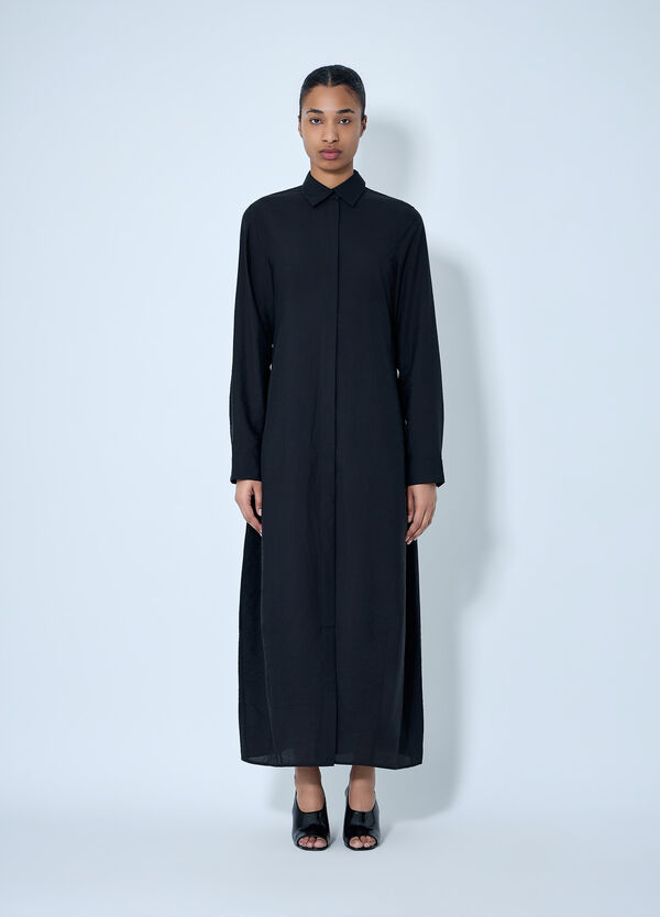 TOTEME Long Button-Down Shirt Dress Black tot0264008